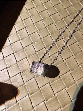 Clear Crystal Tube Pendant Necklace - Silver Chain